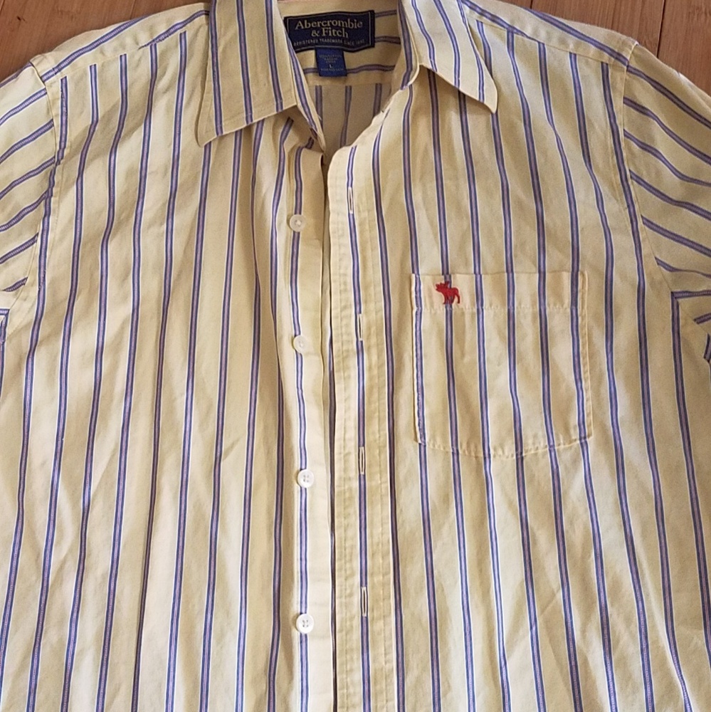 Abercrombie mens yellow blue stripe shirt large - Picture 3 of 3